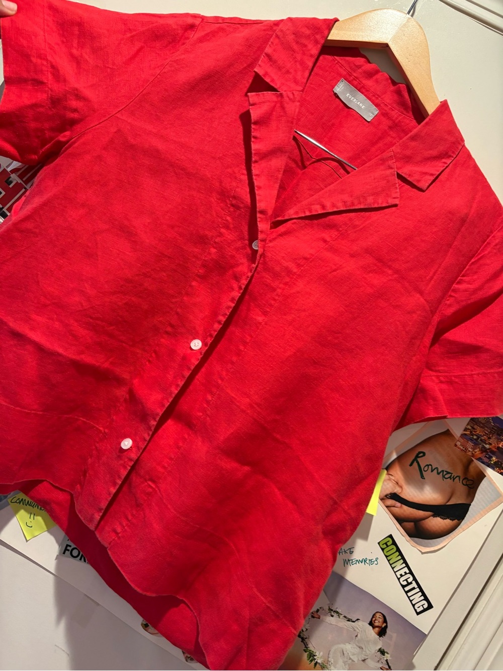 Everlane Bright Red Short-Sleeve Button-Down Shirt - Picture 8 of 13